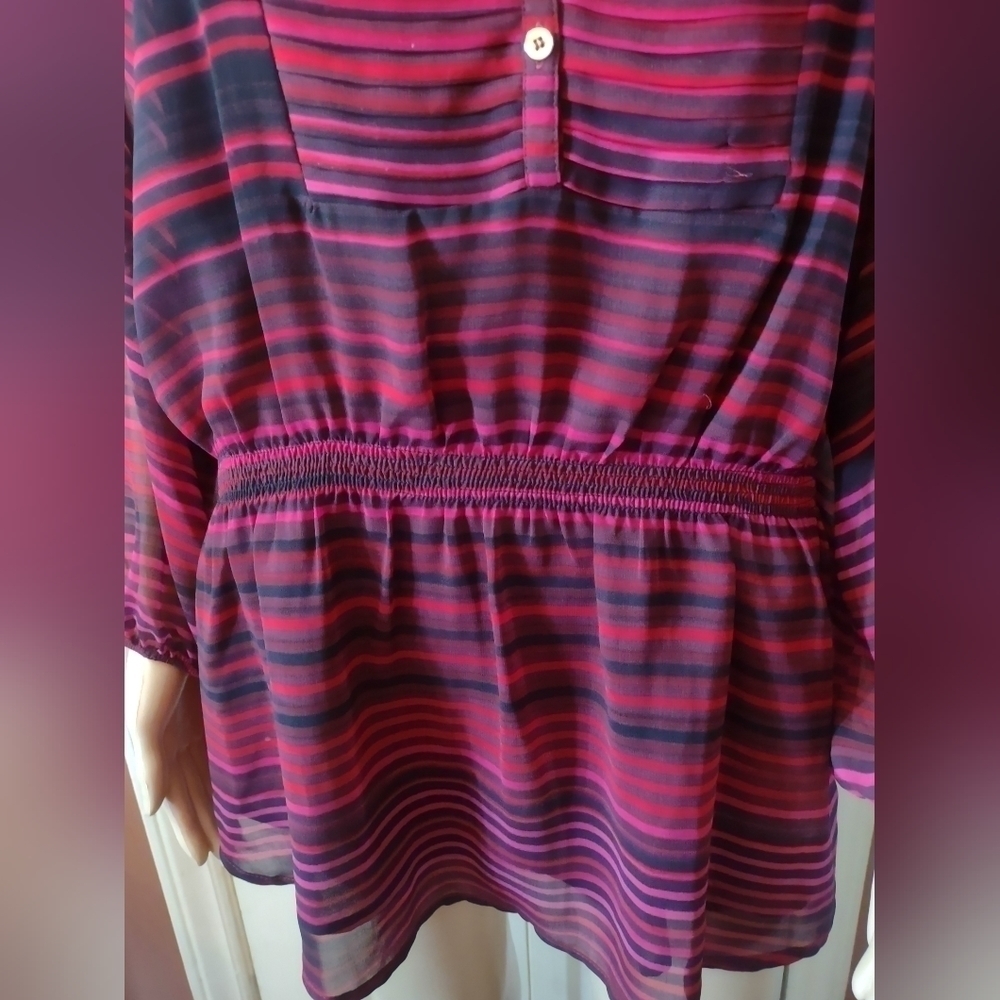 Calvin Klein women's size large blouse stripped long sleeve shirt top - Picture 3 of 7